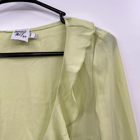 Princess Polly Lime Green Sheer Ruffle Wrap Long Sleeve Crop Top Size 4 - Picture 3 of 9
